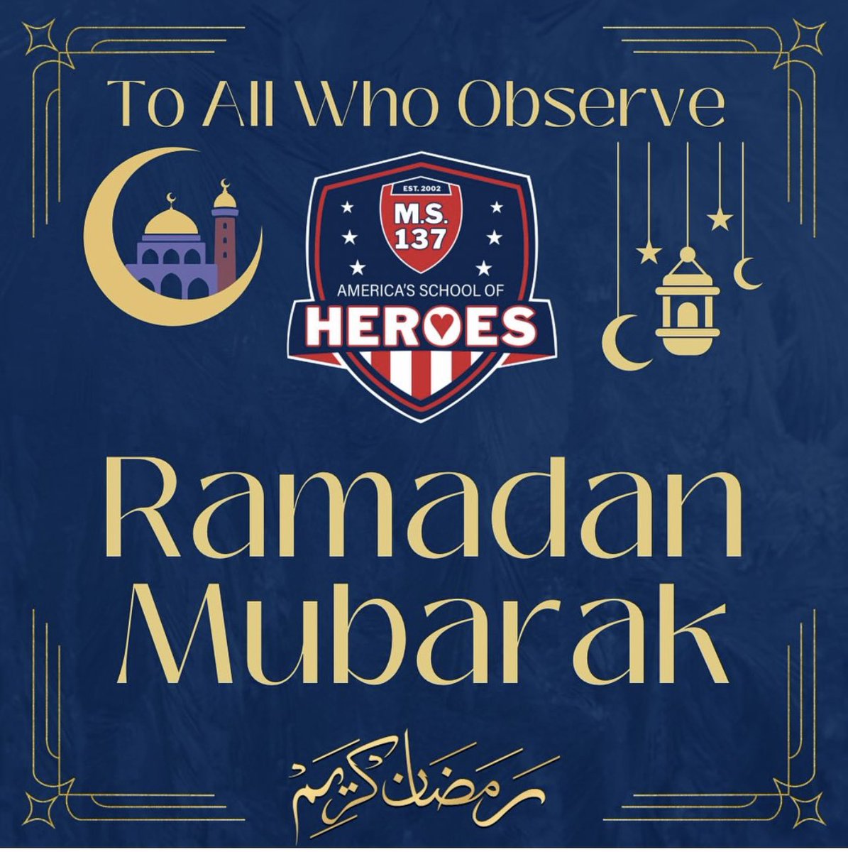 Wishing all our students and families a joyous Eid filled with blessings, love, and happiness! May this special day bring peace and unity to all. Eid Mubarak from @MS137Heroes !'