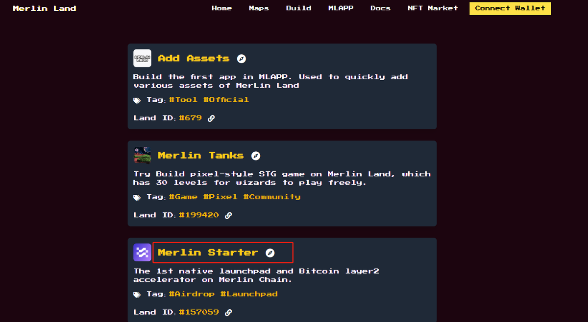 8x8x8_x's tweet photo. #merlinland #Merlinbox 
在 @Merlin_Land MLAPP页面，发现发射平台 @Merlin_Starter 也在在土地上部署了一个MLAPP~
💴💴💴💴#merlin💴💴💴💴 https://t.co/3ydPE9r3Z4