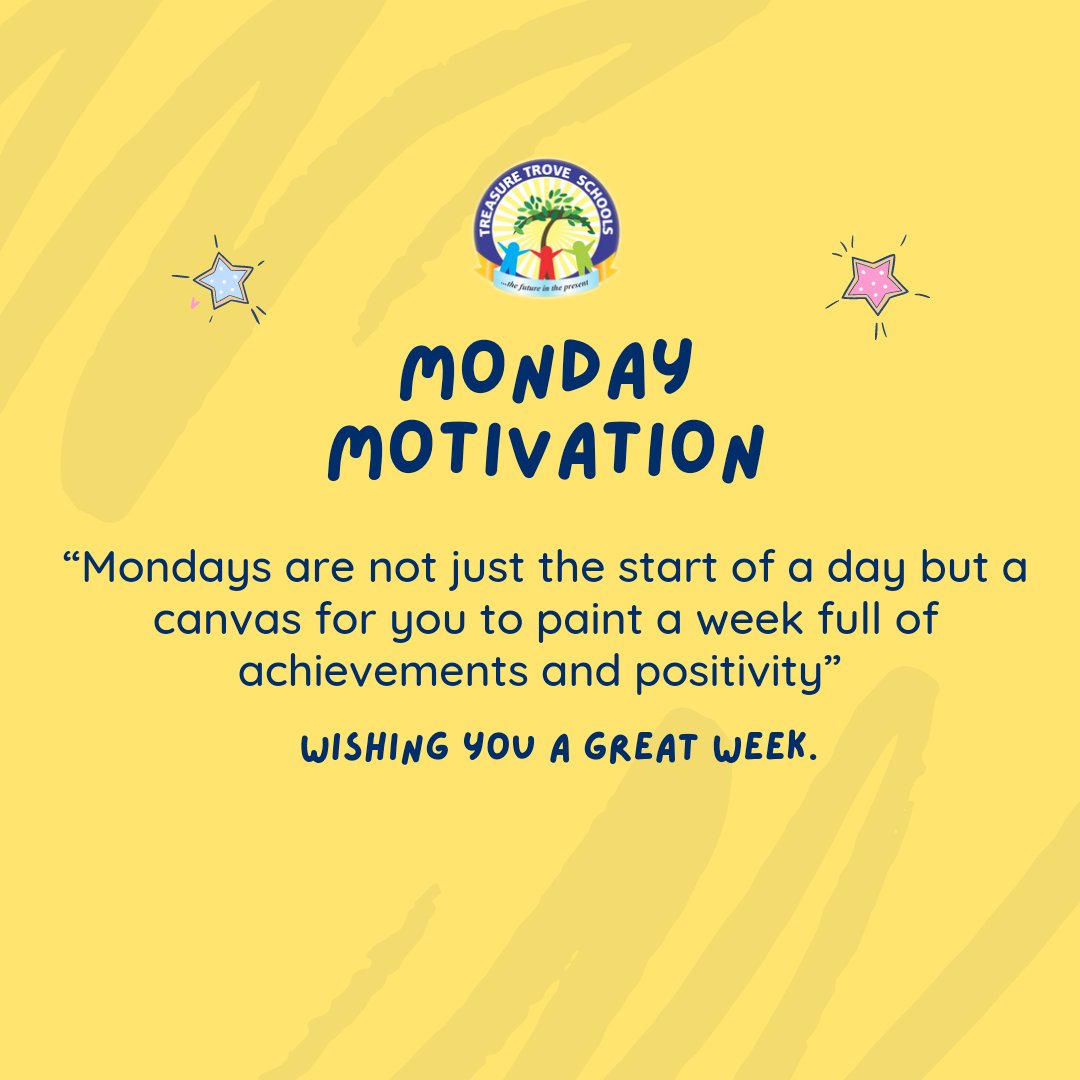 Wishing you a great week.

Mondays are not just the start of a day but a canvas for you to paint a week full of achievements and positivity

#TreasureTroveSchools #Secondaryschool #happynewweek #mondaymotivation #Treasuretrovemontessorischool #Schoolinosogbo #osogbo #Osunstate