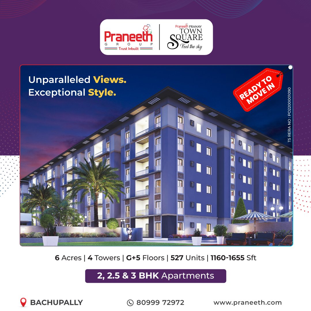 praneethgroup's tweet photo. Quality living places make for quality lifestyles.
🌐 : https://t.co/IQgOaaTFpq
☎️ : +91 80999 72972
#praneethgroup #luxuryapartments #hyderabadrealestate #Bachupally #highriseapartments #BestFlats #BachupallyFlats #hyderabad #FLatsforsale #FlatsinHyderabad #FlatsinBachupally https://t.co/Pcsvag6fZT