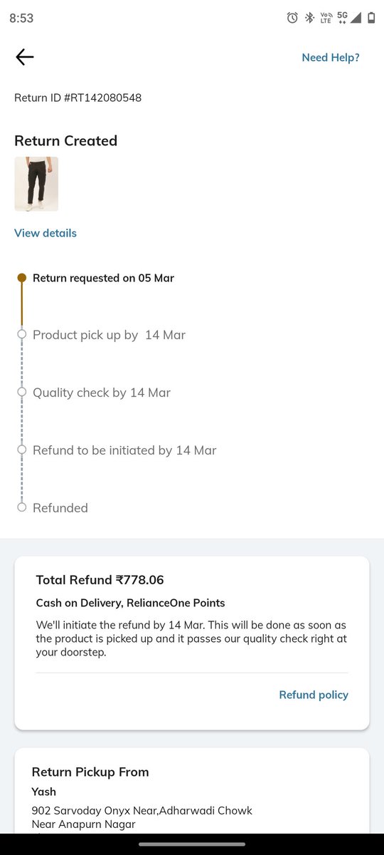 YashMarade1's tweet photo. hello @AJIOLife  team now there is no update and im still waiting for the return process to get my refund. @RIL_Updates https://t.co/2PYe9P5IHm