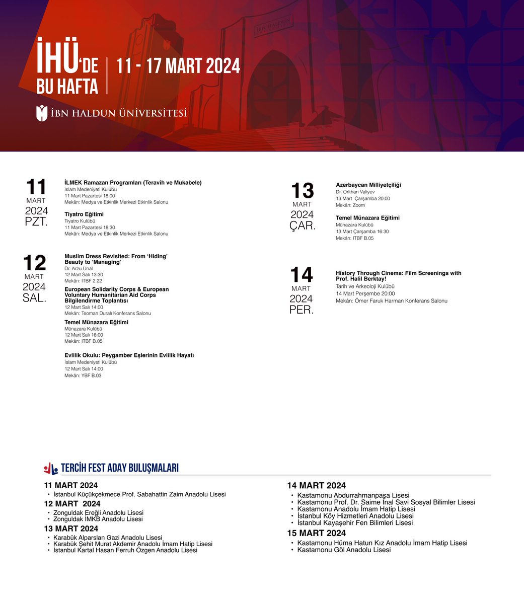 İHÜ’de Bu Hafta 11-17 Mart 2024
#ibnhaldunüniversitesi