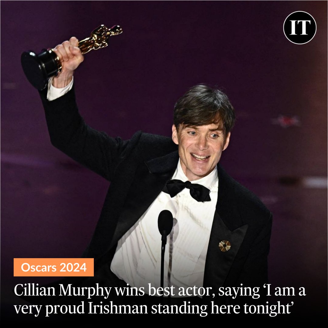 Cillian Murphy has been named best actor at the 96th Academy Awards for his performance as the eponymous father of the atomic bomb in Christopher Nolan’s Oppenheimer. He becomes, after Daniel Day-Lewis, the second Irish citizen to win that award for lead performance.