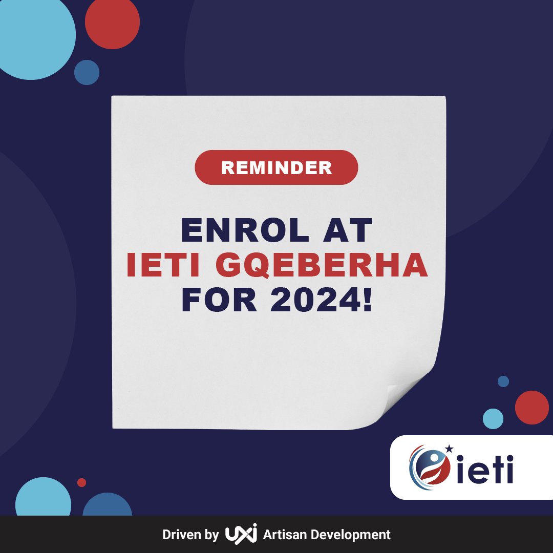 Reminding you that enrolments for our second intake for 2024 are officially open! Seize this chance to acquire cutting-edge skills and propel your professional journey to new heights.  

ieti.co.za/register-now/ 

#IETIPE #SkillsForSuccess #EnrolToday #CareerDevelopment