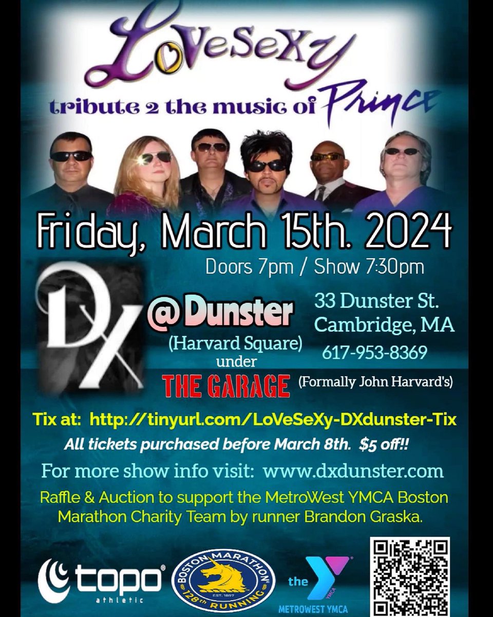 Boston area Prince fans, LoVeSeXy, the only Prince tribute band in New England, based in Boston is performing in Harvard Square this Friday Night!! Get your tickets now! tinyurl.com/LoVeSeXy-DXdun…