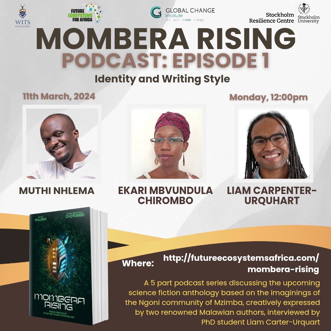 FutureEcoAfrica's tweet photo. Today at 12 midday, we are launching the first episode of a five-part podcast series hosted by Liam Carpenter (FEFA PhD student) in conversation with authors @EkariWrites and @MuthiNhlema.
Access the podcast here: https://t.co/lalFc0HYDx https://t.co/kbzDsOuFzu
