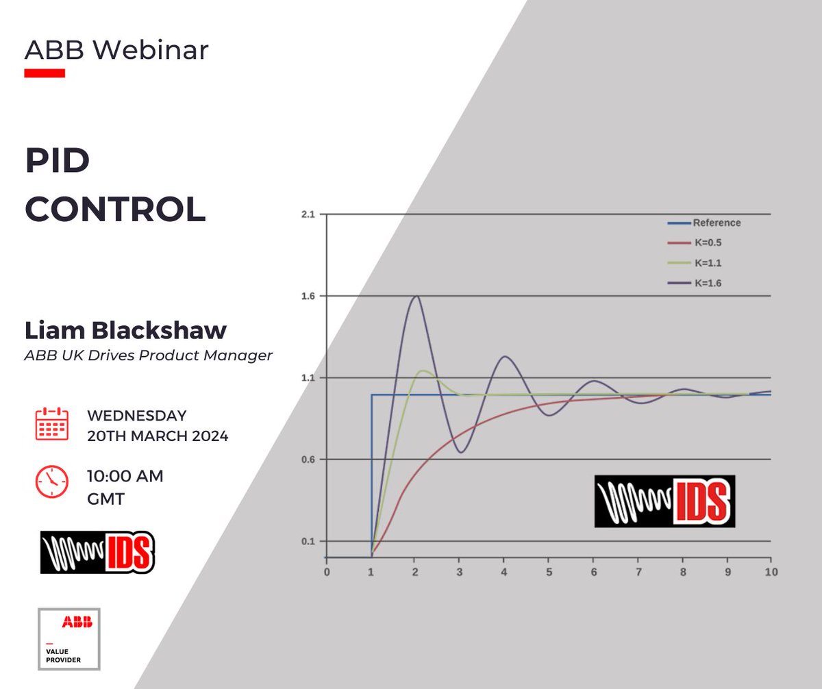 InverterDrives's tweet image. ABB Variable Speed Drive Webinar – PID Control. Hosted by Liam Blackshaw, ABB UK Drives Product Manager. This free to attend webinar is on Wednesday 20th March 2024, 10 am GMT start. Find out more and register here: inverterdrivesystems.com/abb-variable-s… #ABB #VariableSpeedDrives #PIDControl