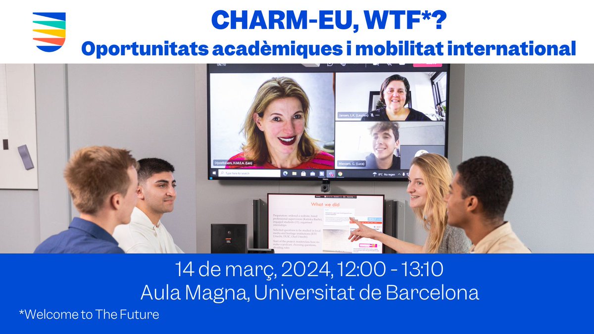 #AgendaUB | 🇪🇺 Xerrada: «CHARM-EU, WTF*? Oportunitats acadèmiques i mobilitat internacional» 🌍 S’explicarà què és i què ofereix l’aliança d’universitats europees @charm_eu 🗓️ Dijous 14 de març 🕐12:00 📍 Edifici Històric, Aula Magna 👉 web.ub.edu/web/actualitat…