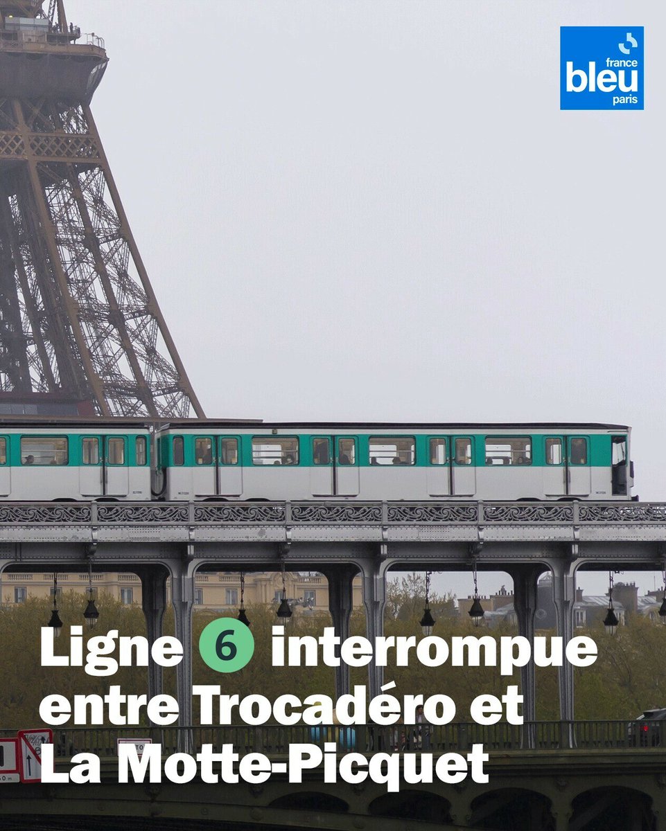 iciparisidf's tweet photo. ❌ Ligne 6 : trafic interrompu entre La Motte-Picquet - Grenelle et #Trocadéro en raison d'un bagage oublié à #Dupleix.
Heure de reprise estimée : 09h00 (RATP) https://t.co/EsQKIRbjWi