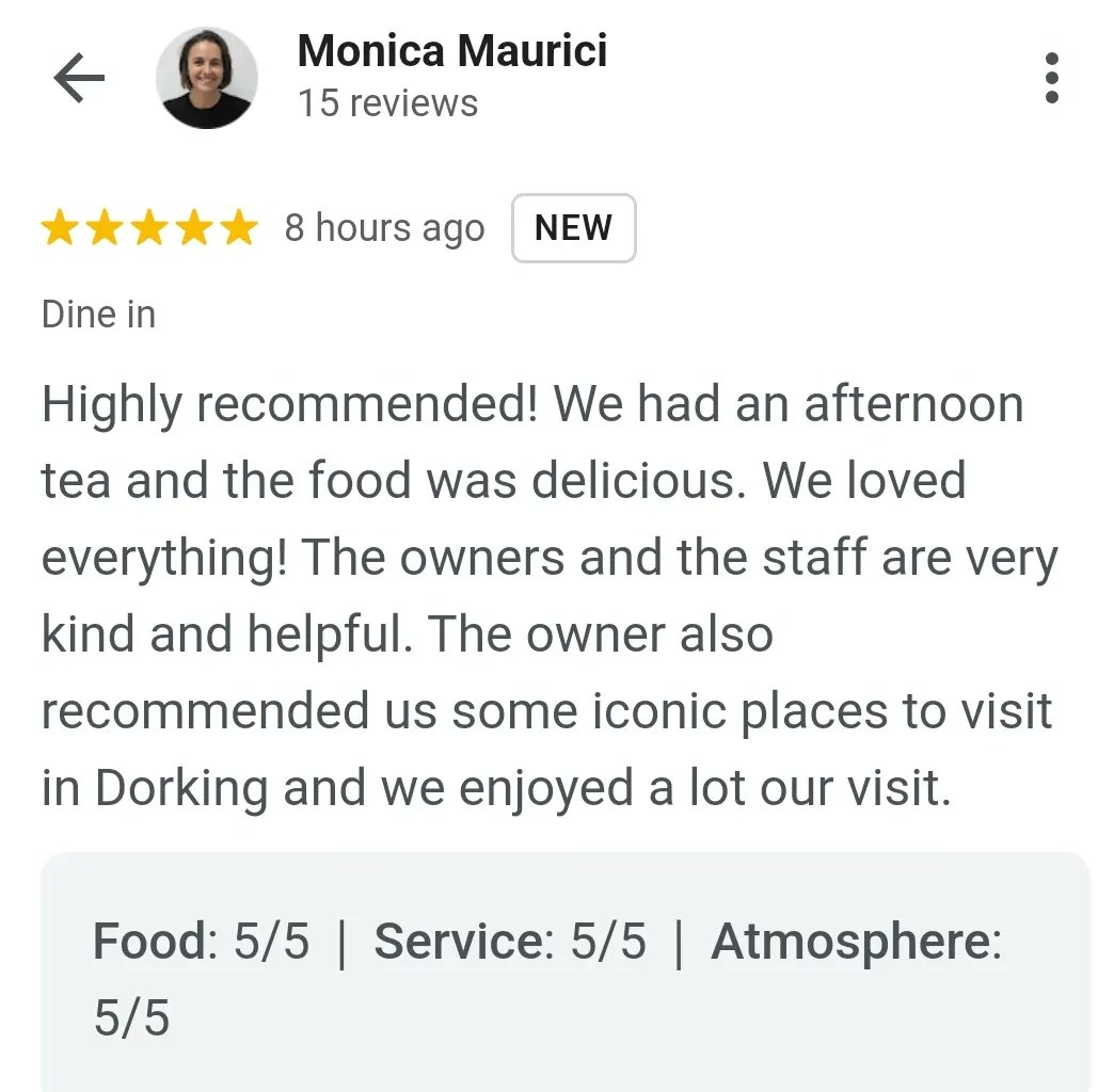 #5star #googlereview #afternoontea #homemadescones #homemadecake #freshlymadesandwiches 
<a href="/HelloDorking/">Hello Dorking</a> <a href="/eatsurrey/">Shirlee Posner</a> <a href="/Surrey_Rocks/">Surrey Rocks</a> <a href="/surreylive/">SURREY LIVE NEWS</a> <a href="/VisitSurrey/">Visit Surrey</a> 
#mayflower #mullins #pilgrimfathers