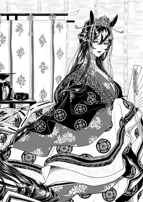 ご依頼で描いた絵だよ 黒髪描くのは楽しいね 