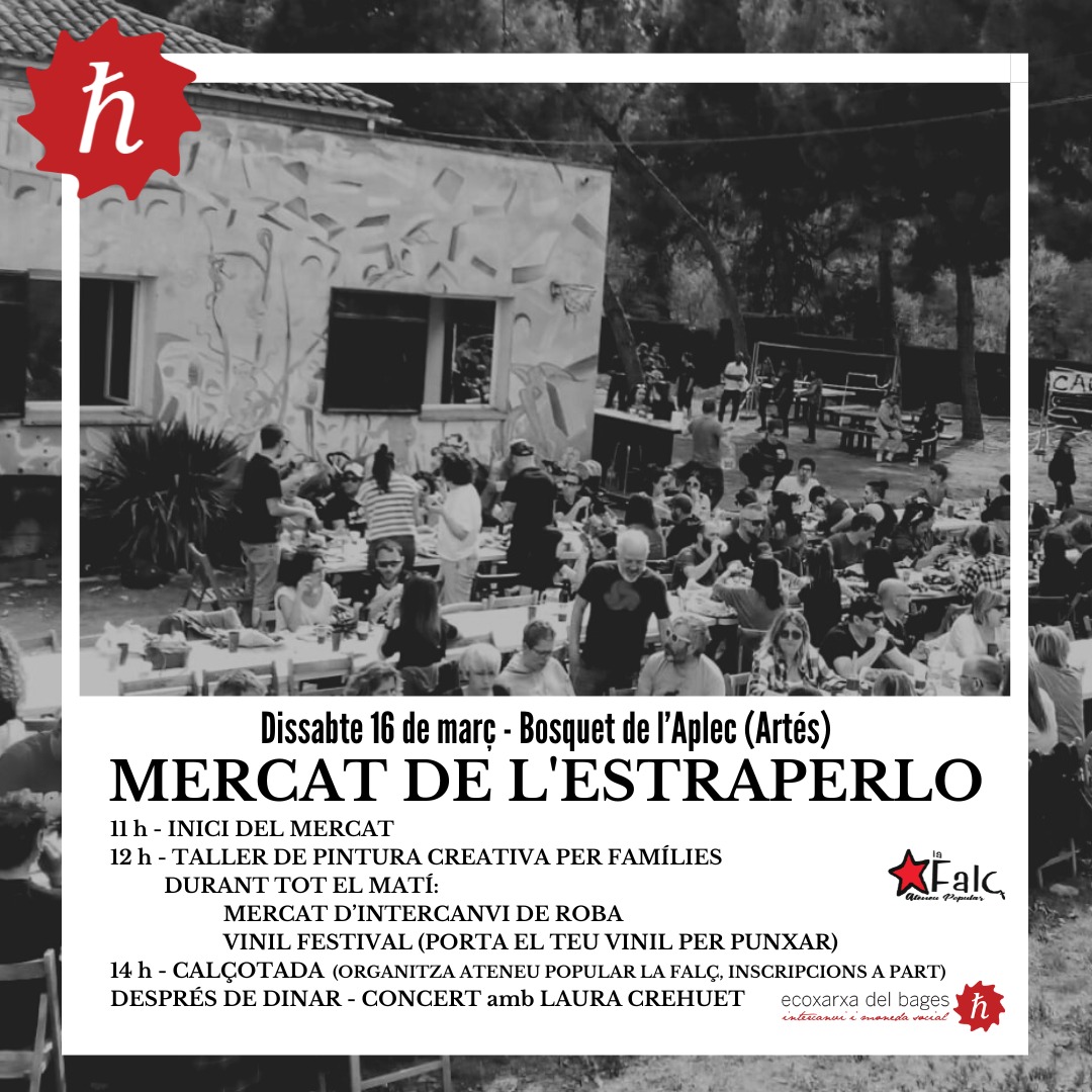 Dissabte al matí ens trobem al mercat de l'estraperlo d'Artés! Amb taller infantil de pintura, VinilFest i intercanvi de roba. Sobretot reserva calçotada de l'<a href="/ateneuartes/">Ateneu Popular la Falç d'Artés</a> a forms.gle/on9MQmneTekXoL…