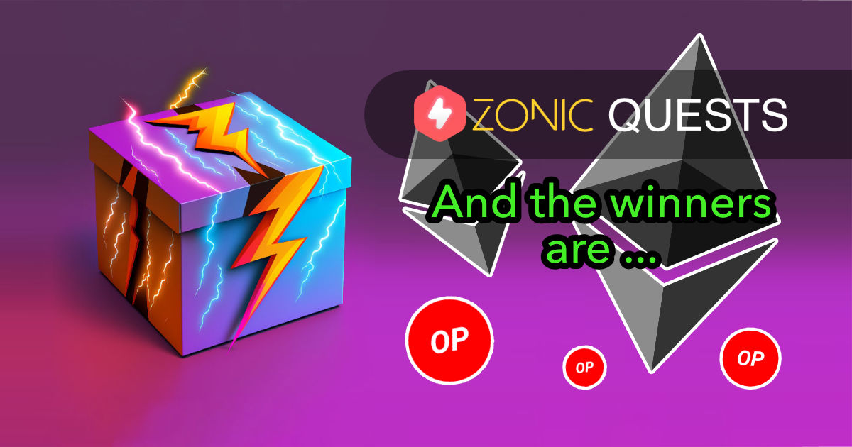 And the winners are .... Winners announced! Check if your address made the cut at zonic.app/quests/winners! Woo hooooooo~~~ Assuming no issues arise, the rewards will then be distributed to the winners on the Optimism Mainnet blockchain in the next 48 hrs. Congrats!