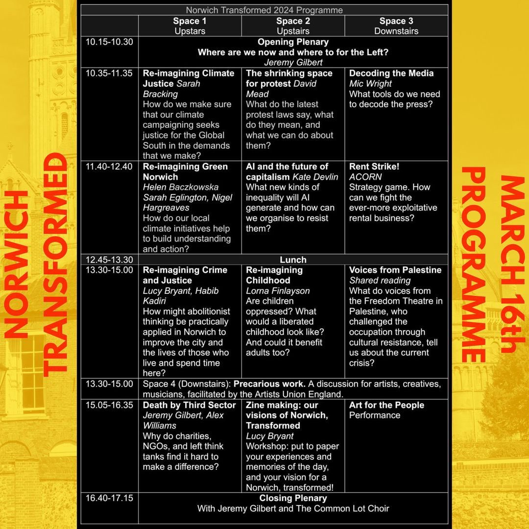 Full programme for Norwich Transformed, Saturday 16 March.