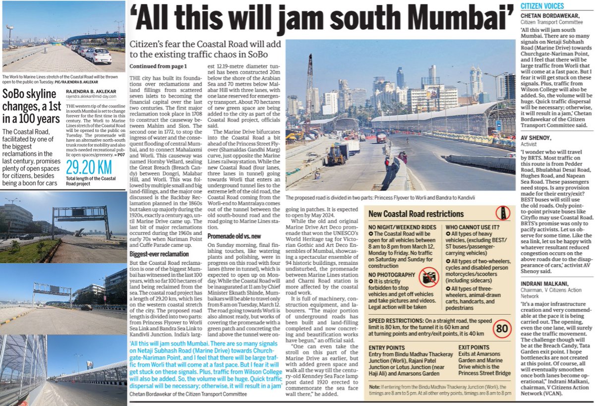 Mumbai skyline changes, a 1st   in 100 years. The Coastal Road, facilitated by one of the biggest reclamations, promises plenty of open spaces for citizens, besides being a boon for cars. Web link: mid-day.com/mumbai/mumbai-…