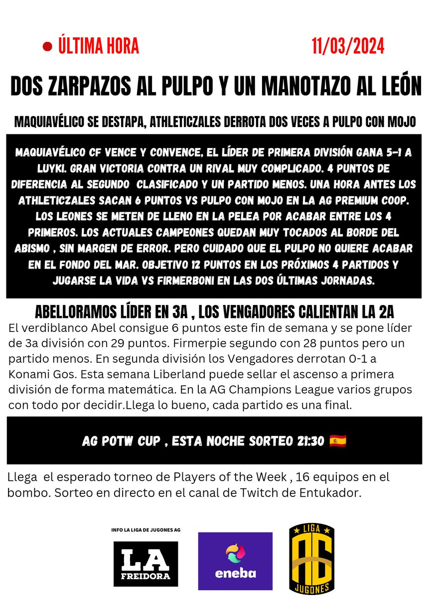 Cierre de semana y sorteo del nuevo torneo AG POTW. La semana  se presenta muy intensa. #eFootball2024 🎮 Xbox @LigaefootballAG // <a href="/MAQUIAVELICOSIX/">Maquiavelicosixsix</a> <a href="/txemabutrera/">Txemabutrera</a> <a href="/tajada28/">tajada</a> <a href="/cm_pesgalicia/">CM_PESGALICIA</a> <a href="/PowerGuanxe/">PowerGuanxe</a> <a href="/adrianruizfz/">Adrián Ruiz</a> <a href="/DavidArocadela1/">David Aroca de la Peña</a> <a href="/josueiba05/">Josu</a>