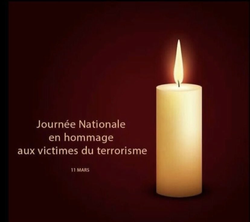 #11mars
#5emejournéenationaledhommageauxvictimesdeterrorisme

Pensées aux victimes, aux survivants, à leurs familles et leurs proches 

#NeverForget 

<a href="/Interieur_Gouv/">Ministère de l'Intérieur</a> 
<a href="/DIAVictimes/">Déléguée interministérielle à l'aide aux victimes</a> 
<a href="/Sante_Gouv/">Ministère de la Santé</a> 
@CumpParis