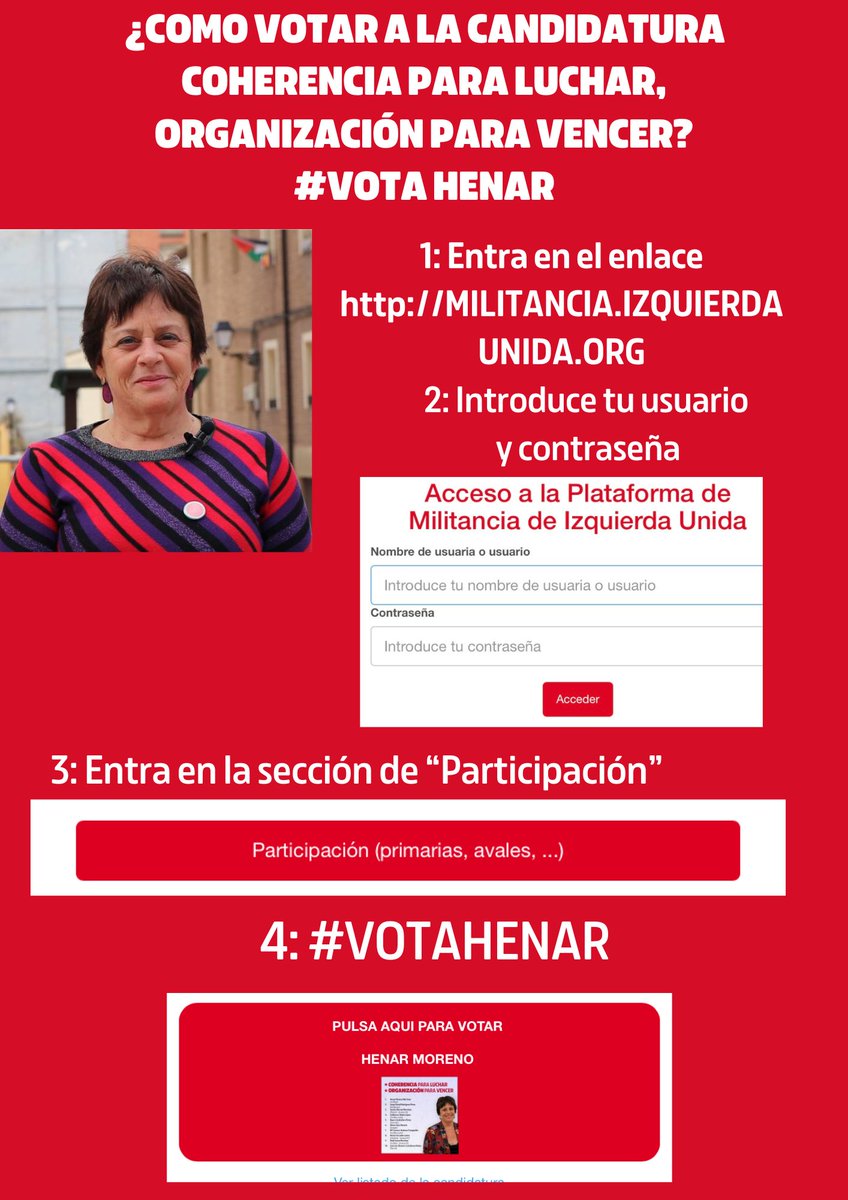 Henarmore's tweet photo. 🗳️Hoy se inicia el proceso de votaciones online para las primarias internas de Izquierda Unida para las elecciones europeas. 

🔻Aquí te explicamos cómo #VOTAHENAR 

🔗 https://t.co/91qAQKDWV4 https://t.co/MjZa3K1Req
