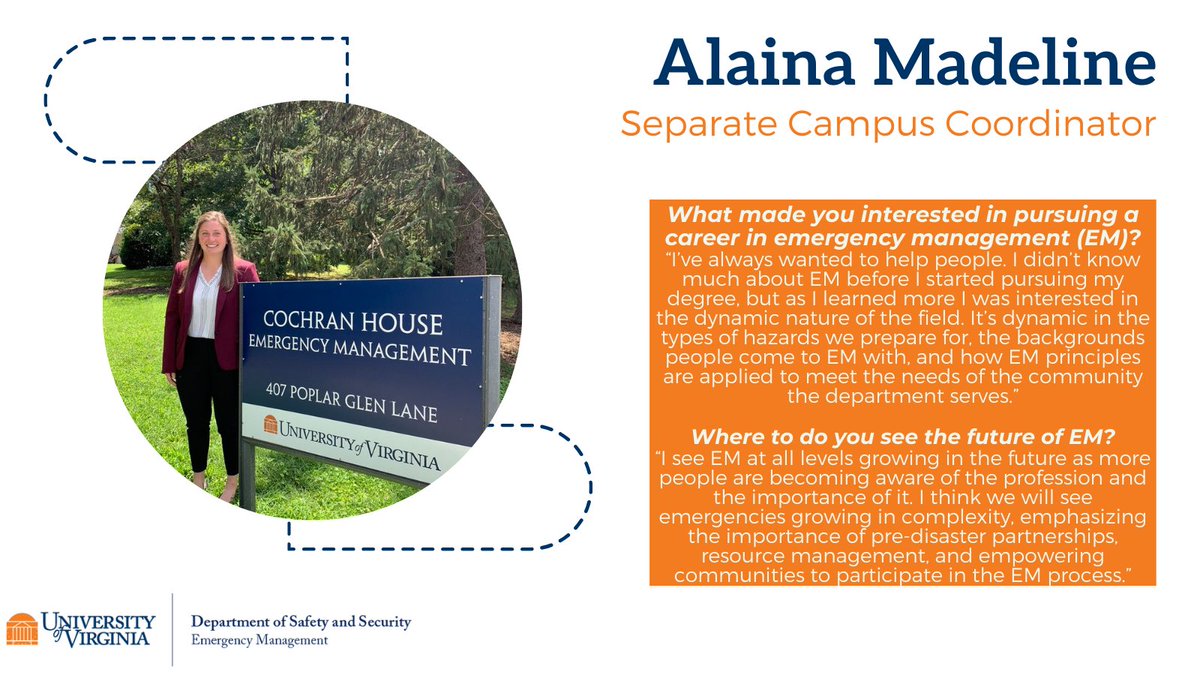 To continue our #WomensHistoryMonth feature, today we are highlighting our Separate Campus Coordinator, Alaina Madeline! Thank you to Alaina for her hard work and dedication to UVAEM and the field of emergency management!