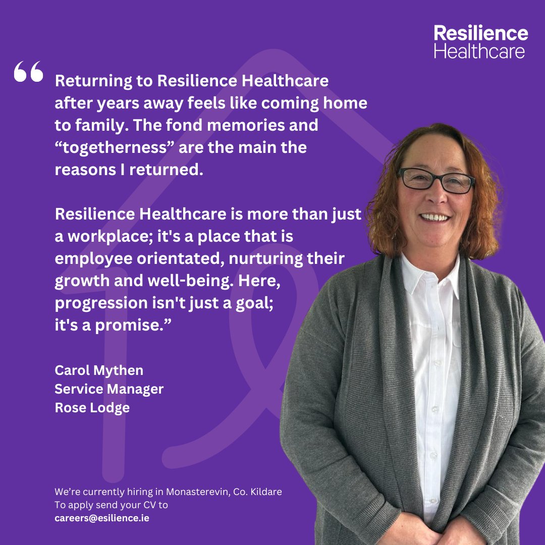 Resilience Healthcare (@resilience_ie) on Twitter photo 🌟Returning to Resilience Healthcare🌟
We are thrilled to welcome Carol back to Resilience Healthcare as Service Manager of Rose Lodge in Monasterevin, Co. Kildare.
If you would like to join Carol's team, please email your CV to careers@resilience.ie
#Jobs #JobFairy 🌟Returning to Resilience Healthcare🌟
We are thrilled to welcome Carol back to Resilience Healthcare as Service Manager of Rose Lodge in Monasterevin, Co. Kildare.
If you would like to join Carol's team, please email your CV to careers@resilience.ie
#Jobs #JobFairy