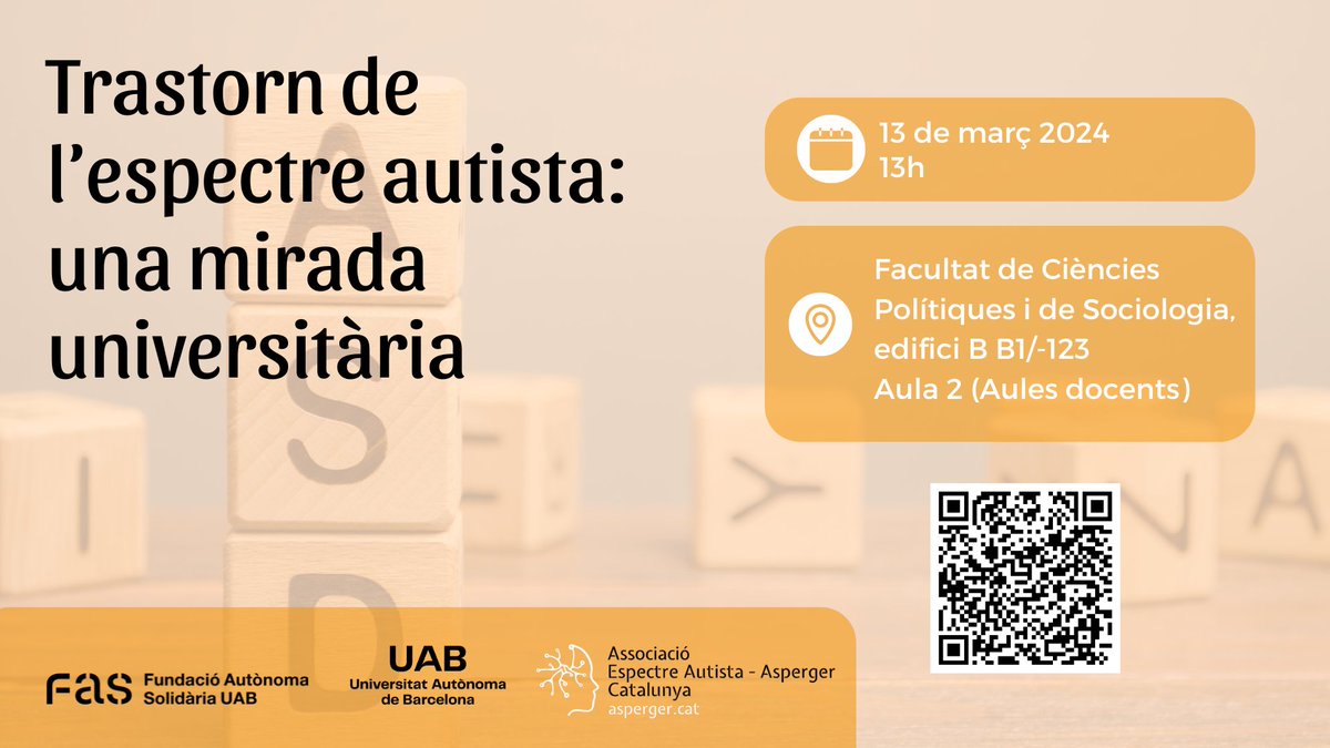 Has sentit a parlar mai del TEA ❓ Saps quines habilitats tenen afectades les persones amb trastorn autista ❓ Coneixes a alguna persona que té aquest trastorn i voldries saber com comprendre-la millor ❓

No et perdis aquesta xerrada 👇 Inscriu-te a tuit.cat/cy4zE