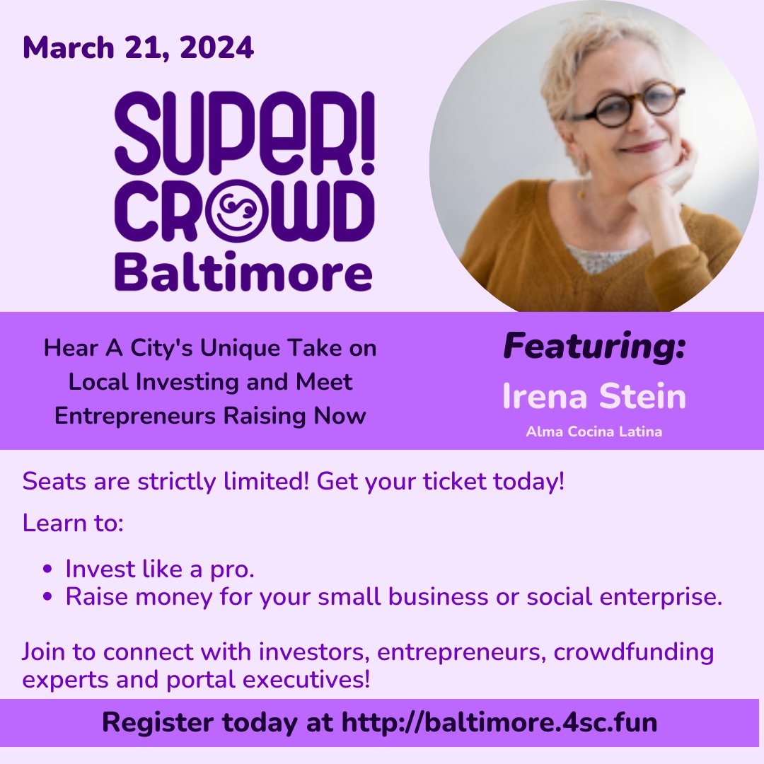 Delighted to announce Irena Stein, Founder of Alma Cocina Latina, Photographer, Designer and Producer as one of our esteemed speakers for #SuperCrowdBaltimore. 

Get your tickets: thesupercrowd.com/supercrowdbalt…

Save 30% on your ticket with code 'SUPERCROWD'