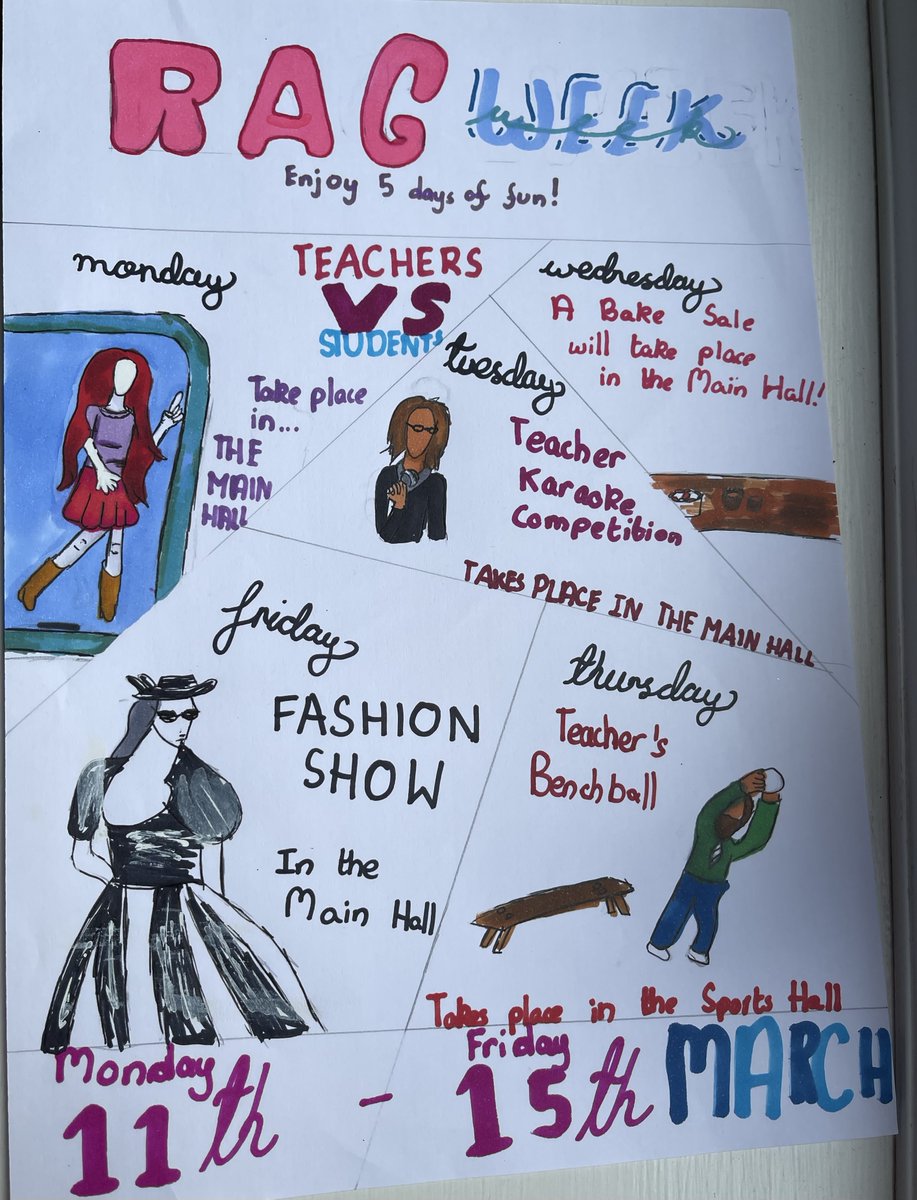 Congratulations to Anahita in Y7 for winning the House competition to design a poster for RAG taking place this week. So much to enjoy all week and lots of teachers are taking part, all to raise funds for our school charities. #nonsuch