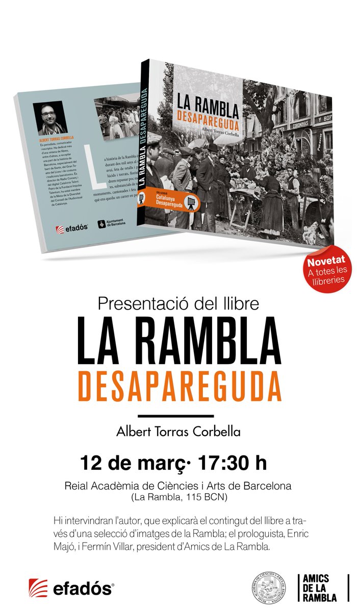 Presentació del llibre La Rambla Desapareguda! 📅 12 de març - 17:30 📍Reial Acadèmia de Ciències i Arts de Barcelona (La Rambla 115)