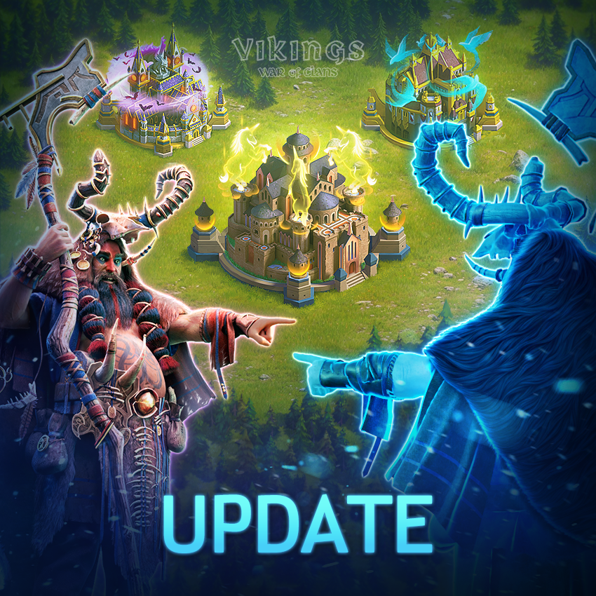 vikings_game's tweet photo. Update!

🧙‍♂️Shaman's Double. Create a copy of your active Shaman that possesses the same stats, Skills, amount of power, and bonuses from equipment.

⚔️Bulk application of military boosts from your Favorites. Activate a whole group of military boosts at once.

💪The "Marching Speed-up, 100%" and "20-Minute Warrior Number in Onslaughts on Towns, 15000%" items. Boost a march to make it reach its destination instantly. Also, you can now increase the number of warriors in Onslaughts on Towns up to 2 billion.

⭐️New levels for the Gard of Supremacy, Gard of Equilibrium, and Gard of Defense. You can now upgrade these Town Skins to level 15.

✨ Visual effects for tier VI and VIII warriors. Visit your Barracks to check out the new visual effects for the images of warriors.

Read about all the changes in the patch notes:
https://t.co/ymO5OJMWKh 

In order to update the game, we'll be carrying out some technical maintenance. You won't be able to log in to the game during that time.

Don't forget to upgrade Vikings: War of Clans to the latest version, since the previous version may not work correctly.