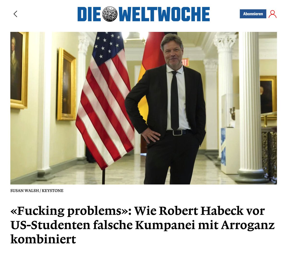 'Solve your f*cking problems': Gossenniveau eines arroganten grünen Vizekanzlers, der in den #USA den Oberlehrer spielt, während er sein eigenes Land ruiniert. Das Fremdschäm-'f*cking problem' sitzt im Wirtschaftsministerium! #DeshalbAfD #AfD weltwoche.ch/daily/fucking-…