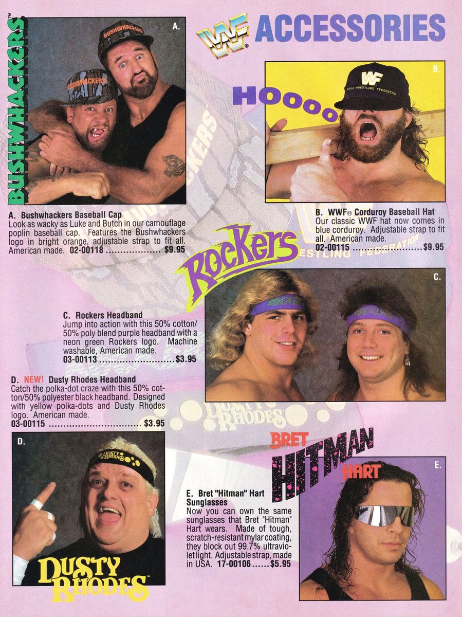 Accessorize, WWF style! 🕶️🧢 #WWF #WWE #Wrestling #TheBushwhackers #JimDuggan #TheRockers #DustyRhodes #BretHart