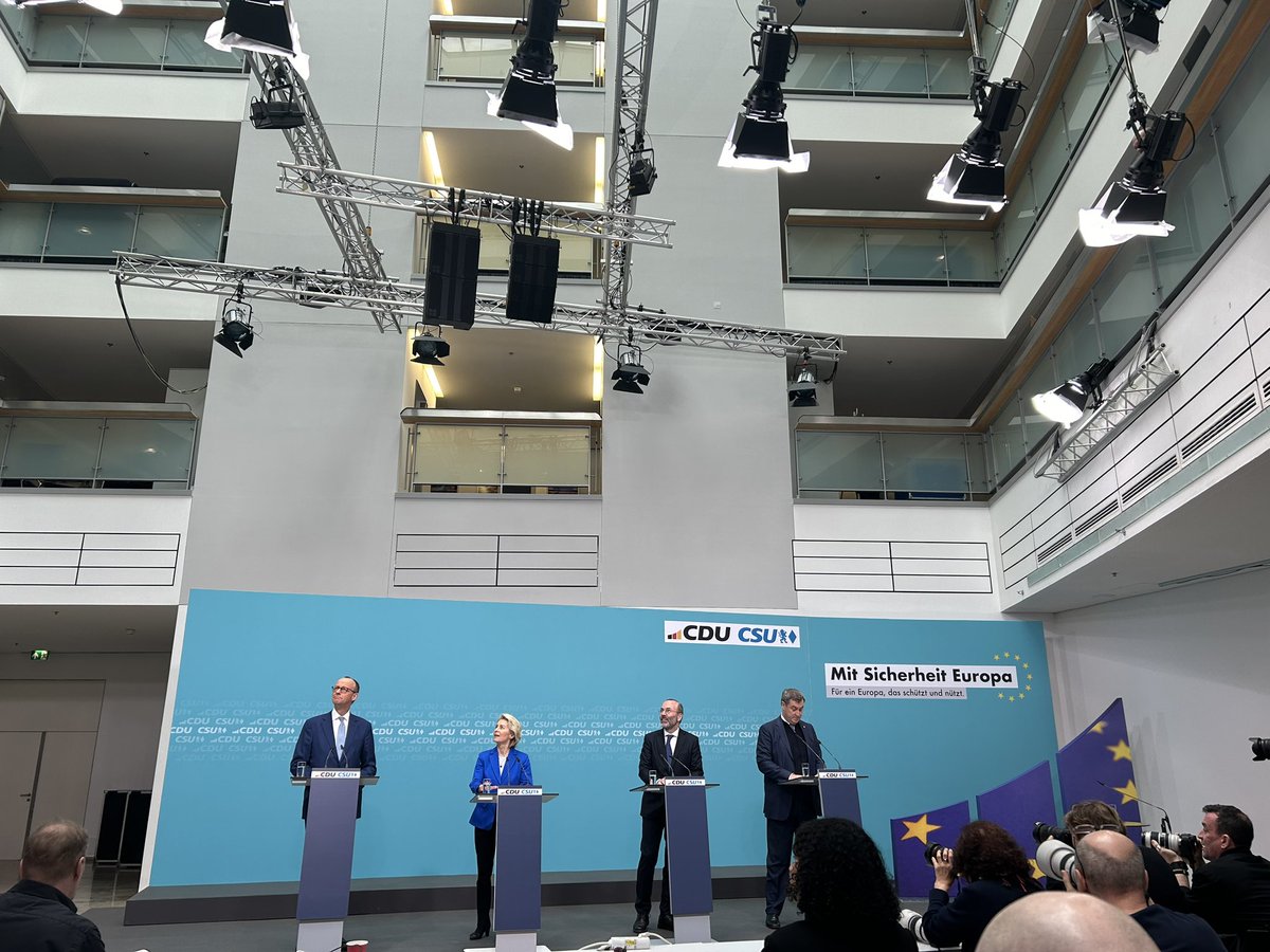 Markus Söder bei der PK im Konrad-Adenauer-Haus: „K-Frage ist doch entschieden. Ursula von der Leyen soll Kommissionspräsidentin werden.“