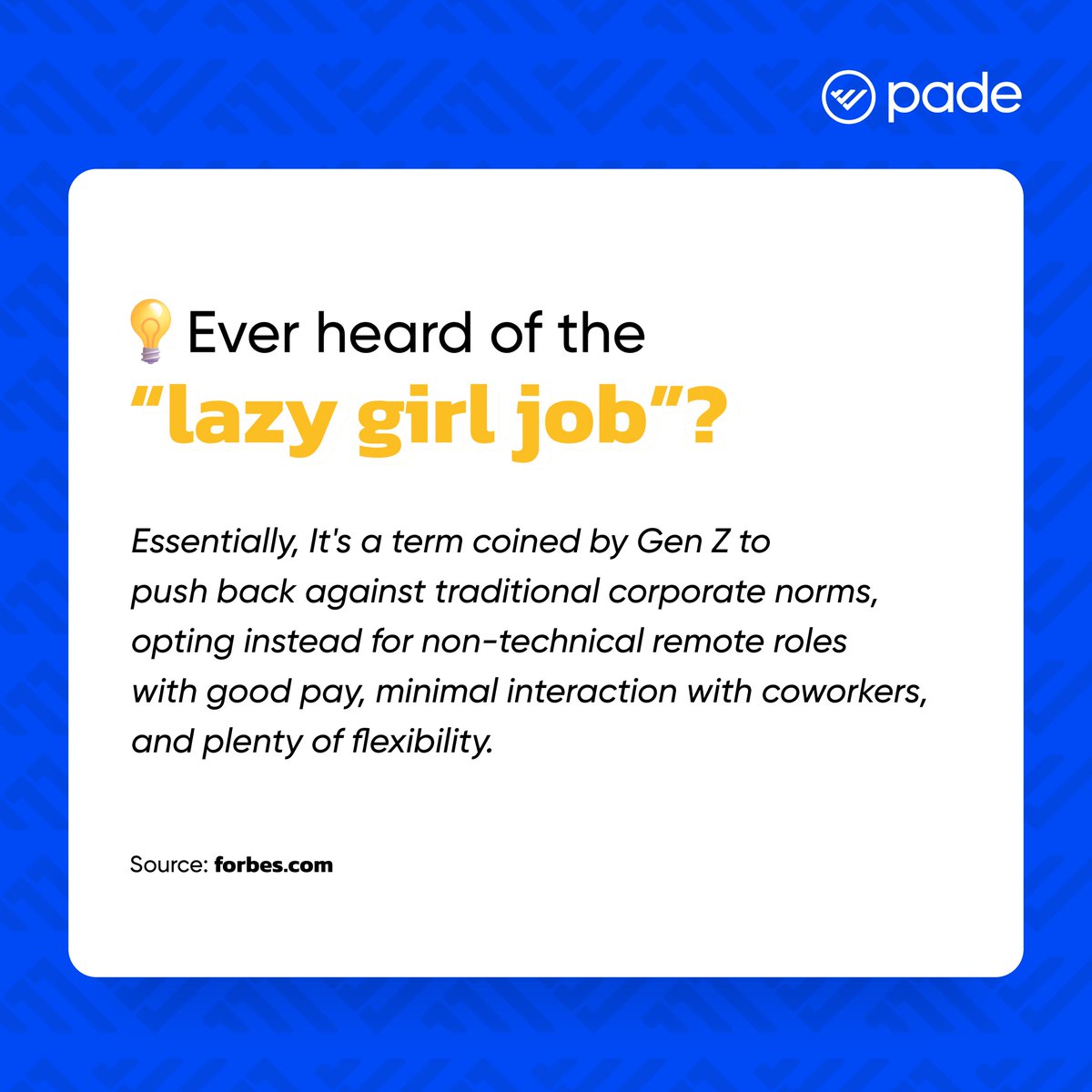 getPaidHR's tweet photo. Discussions about the #WorkTrend 'lazy girl job' (which isn't limited to just women) are ongoing among employers. 

Some say it's not an issue, while others worry it could be an excuse for lower productivity.

What do you think?? 👀 https://t.co/ORixNAXyoM