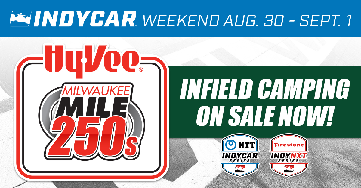Take your @HyVee Milwaukee Mile 250s Weekend to the next level with Infield Camping! Reserve your space now and we'll see you at this unforgettable weekend, Aug. 30 - Sept. 1! RESERVE NOW: bit.ly/4c6Zmdw