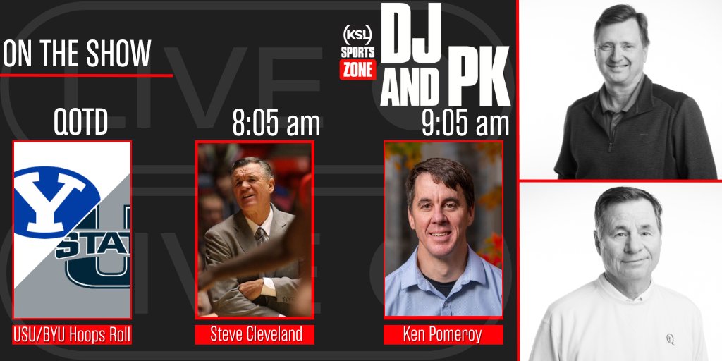 JakeHatch's tweet photo. Monday with DJ & PK on The @KSLSportsZone & streaming on the @kslsports app
@CoachCleve22 will make his weekly visit while @kenpomeroy break down conference championship week
#QOTD, What is Trending, Hot Takes or Toast & more
#TakeNote #Jazz50 #BYUhoops #BYU #USUhoops #GoUtes #AggiesAllTheWay #NBA #NFL #MLB #RSL #Big12 #MWC #Pac12