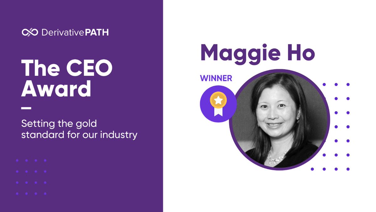 DerivativePath's tweet image. Maggie Ho-CEO Winner 
Maggie&apos;s leadership &amp;amp; innovation at Derivative Path have been transformative, especially highlighted by her adept handling of the #LiborTransition project. Her ability to lead significant projects to success exemplifies why she is recipient of the CEO Award.