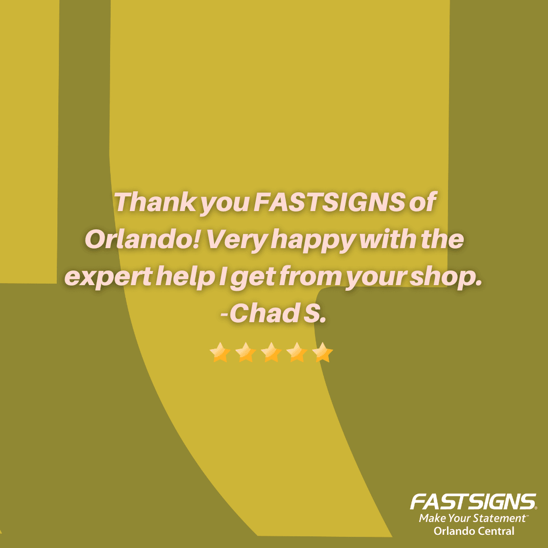 FastsignsOrland's tweet image. Chad, thank you for Choosing FASTSIGNS Orlando Central. It is always a pleasure to work with you and we hope to continue our partnership for years to come!

#fastsigns #fastsignsdidit #realreviews #customerservice #dreamteam #signs #shoplocalorlando #orlandosmallbusiness