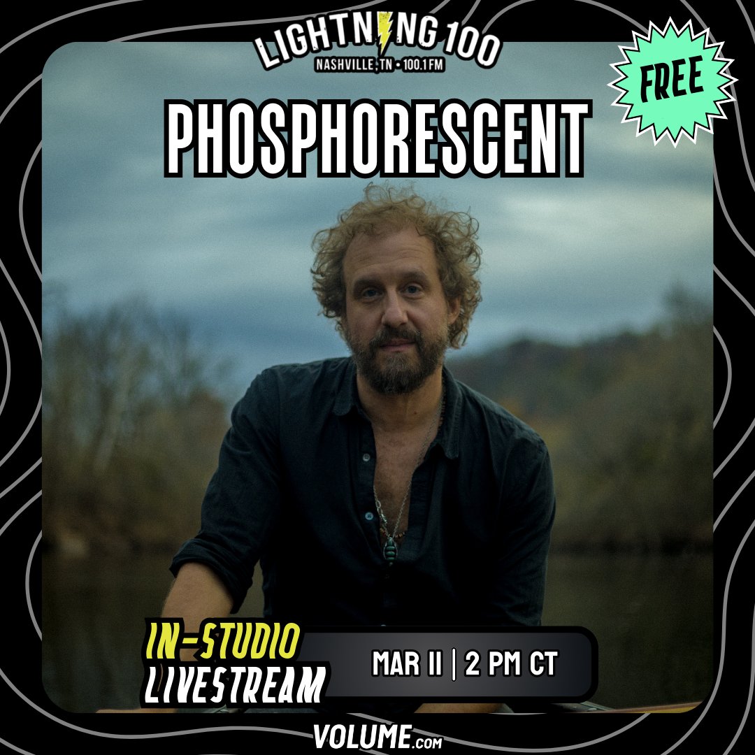Before he headlines this week's #NashvilleSundayNight, catch @Phosphorescent live from the @Lightning100 Studios on @GetOnVolume today at 2pm CT.

Free RSVP here: bit.ly/L100-Phosphore…
