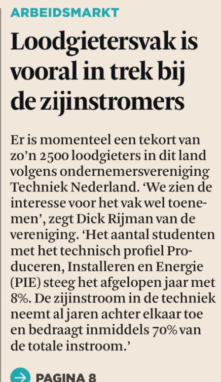 Westrik's tweet image. Over tekorten gesproken. 
#loodgieters #zijinstroom #trajecten #werk #opleiding