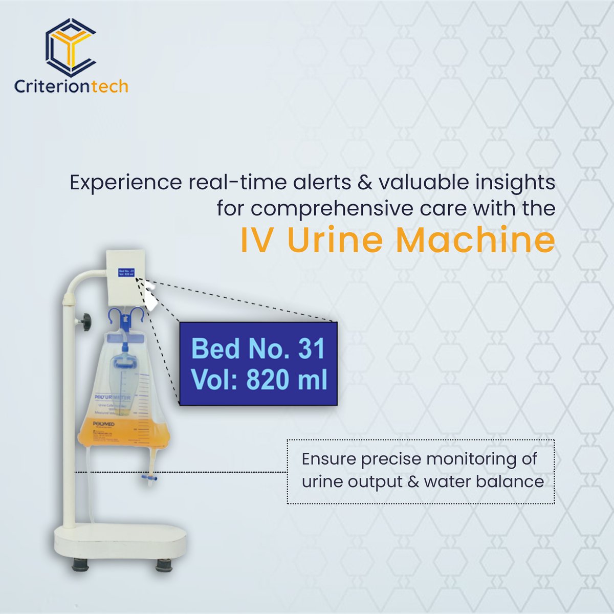 Stay ahead in patient care with our IV Urine Machine

Learn more at: criteriontechnologies.com/urine-machine.… 
🌐🏥 
.
#HealthCare #PatientMonitoring #RealTimeMonitoring #ComprehensiveCare #PatientOutcomes #HealthTech #MedicalInnovation #DigitalHealth #Criteria4Technology #CriterionTech