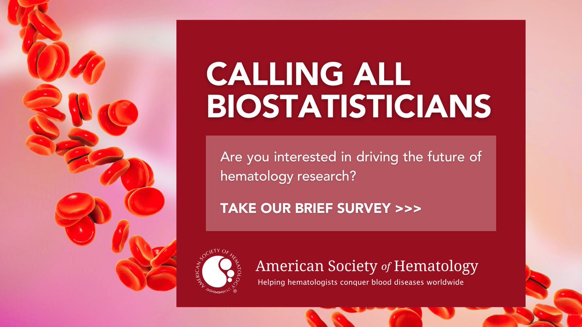 📈 Biostatisticians, lend us your expertise! ASH is seeking insights to enhance #hematology research. Your input is invaluable in driving meaningful advancements. Take our brief survey today! >> ow.ly/zESV50QOTKQ #biostatistics #statistics #statisticians #datascience