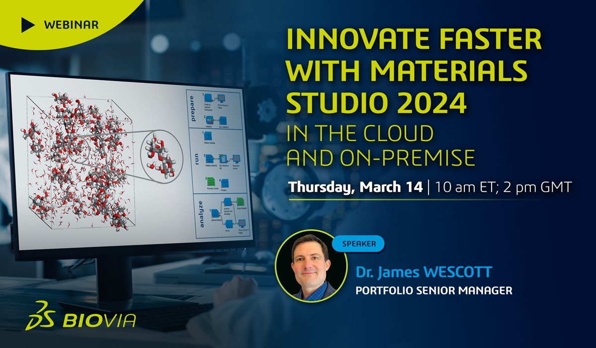 ✨ Accelerate materials innovation with the newest release of Materials Studio 2024, now available in the cloud and on-premise. Join us to learn more about the new features of Materials Studio 2024 & the Pipeline Pilot Materials Studio Collection 2024: go.3ds.com/hAM.