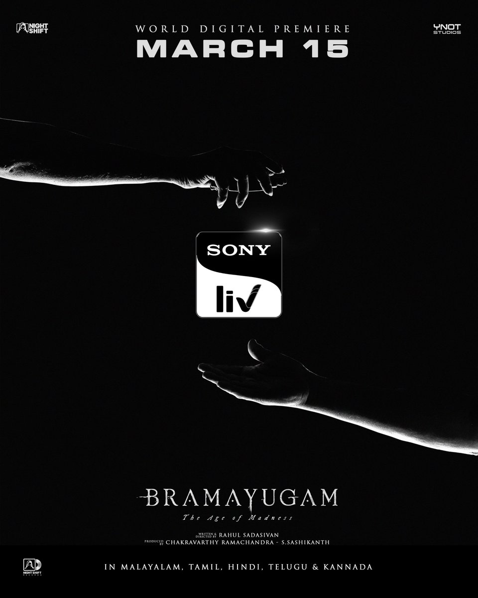 World Digital Premiere of #Bramayugam on @SonyLIV on March 15 ! #BramayugamOnSonyLIV #Bramayugam starring @mammukka Written & Directed by @rahul_madking Produced by @chakdyn @sash041075 @allnightshifts @studiosynot @SureshChandraa @pro_sabari @venupro