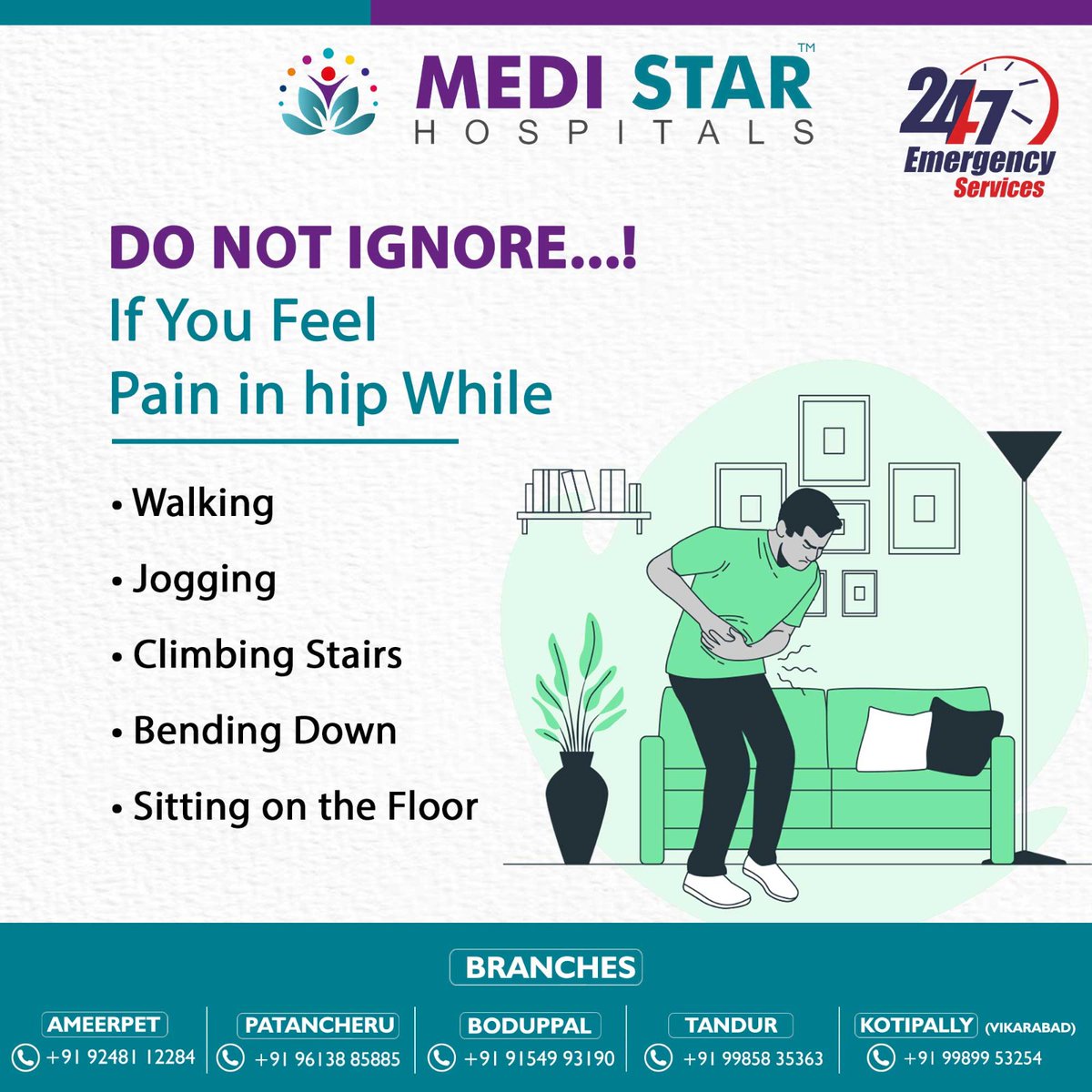 medi_hospitals's tweet image. At Medistar Hospital, we emphasize the importance of not ignoring pain while engaging in activities. Ignoring pain can worsen underlying conditions and lead to further complications. 

𝐖𝐞𝐛𝐬𝐢𝐭𝐞 : medistarhospitals.in

#HipPain #HipProblems #HipHealth #Medistarhospitals