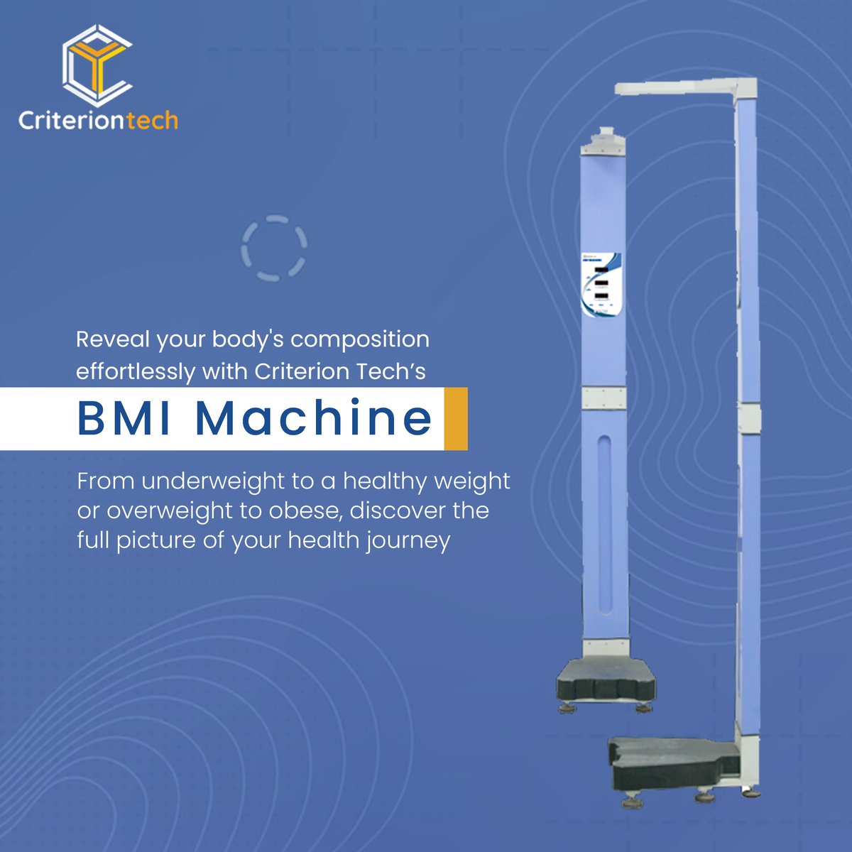 Uncover your body's composition and start your journey towards a healthier, happier you.

Learn more at: criteriontechnologies.com/bmi-machine.ht…
.
#BodyComposition #HealthWellness #BMIAnalysis #BodyComposition #HealthJourney #HealthCheck #WellnessJourney #Criteria4Technology #CriterionTech