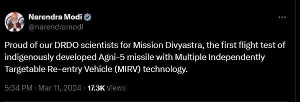 VistaarNews's tweet image. संबोधन से पहले मिशन दिव्यास्त्र के पीएम मोदी ने दी DRDO वैज्ञानिकों को बधाई 

#PMModi #PMModilive #India #BJP #VistaarNews