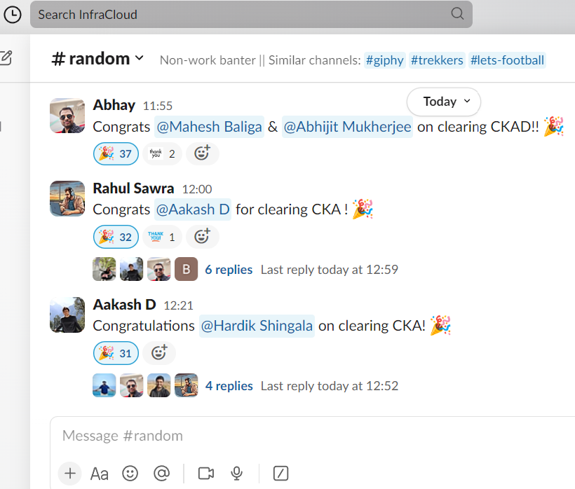 infracloudio's tweet photo. It's raining☸️CKA and CKAD certifications on InfraCloud's Slack channel today✨

How's your Monday?

#cka #ckad #certification #workculture @CloudNativeFdn https://t.co/fHGUcrmojK