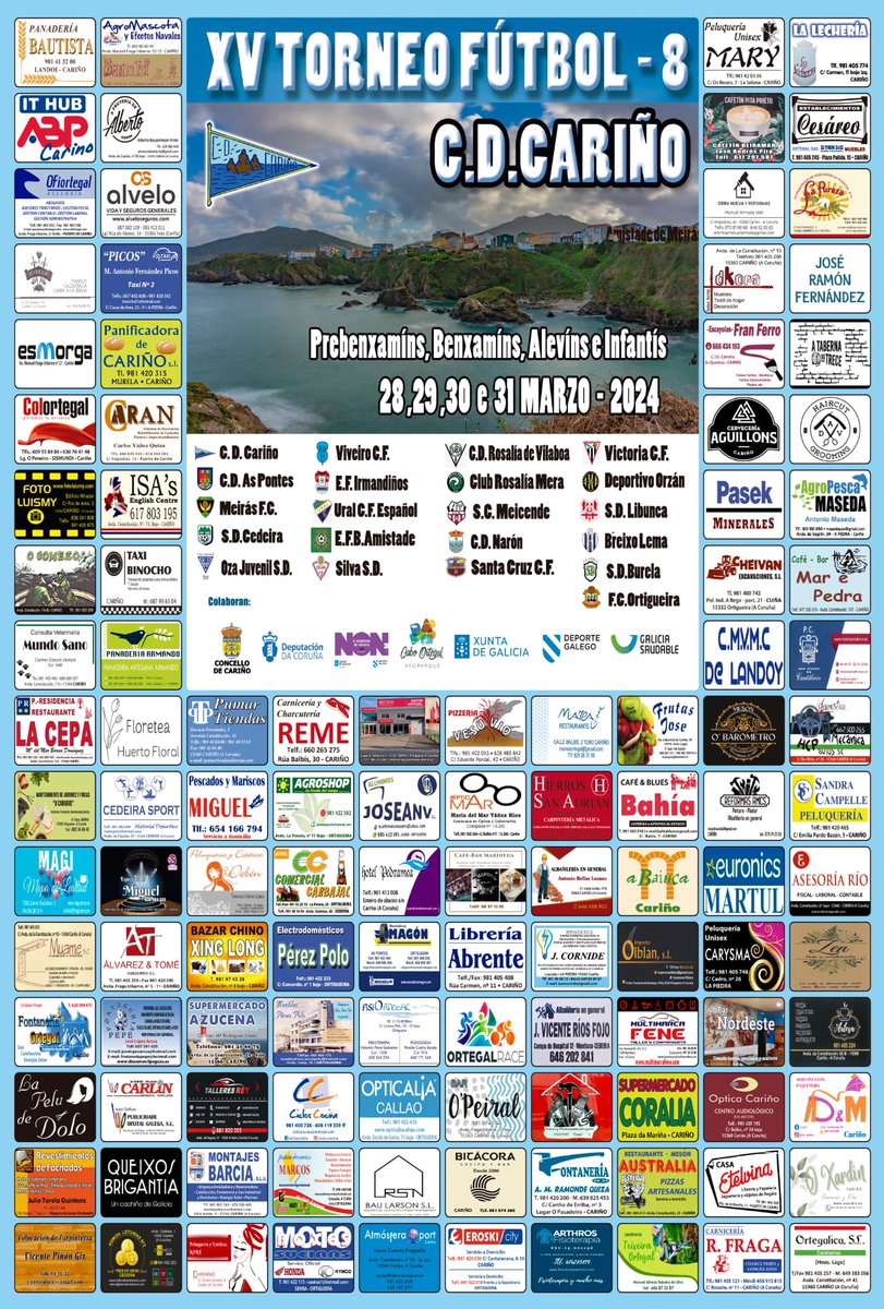 CDCarino_'s tweet photo. Un orgullo presentaros el cartel para esta XV edición de nuestro torneo de F8 ⚽️

Gracias a todos los establecimientos colaboradores por hacer posible que esta aventura, siga en pie un año más 💪🏻

Entre todos… hacemos club 💙 https://t.co/fnWKRYsGQh
