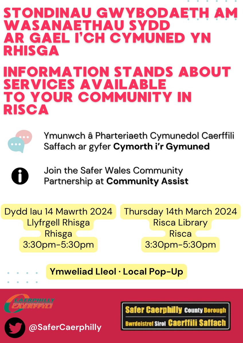 Llyfrgell Rhisga 3.30-5.30 ddydd Iau. Risca Library 3.30-5.30pm on Thursday.