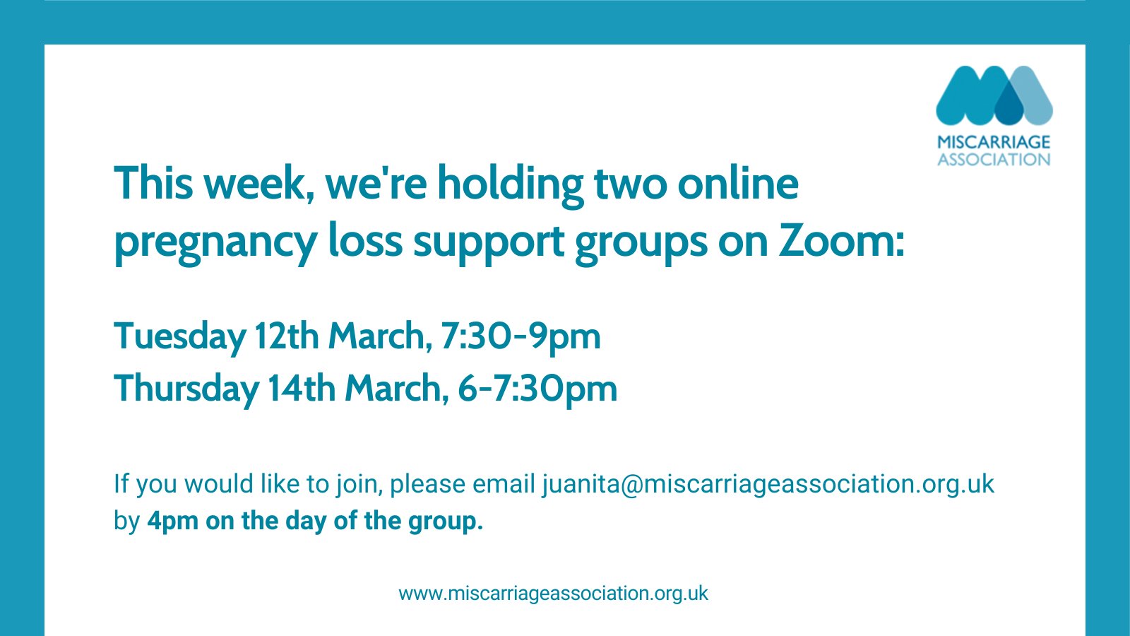 Miscarriage Association on X: &ldquo;This week, we&rsquo;re holding two Zoom 